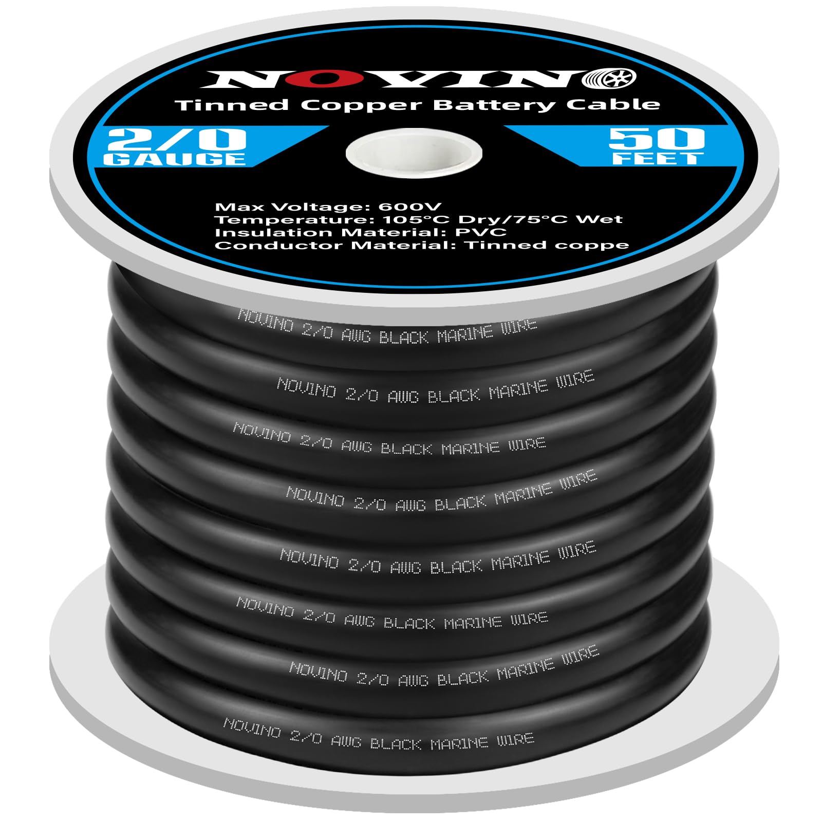 2/0 Gauge Marine Grade Battery Cables,600V 2/0 AWG 50ft Tinned Copper Battery Cable for Marine Boat Wiring RV Camper Trailer Car Truck Motorcycle