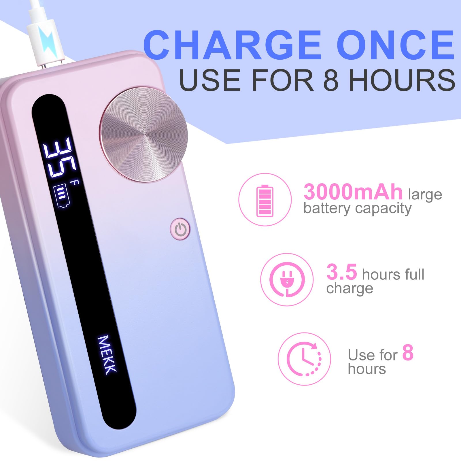 MEKK Nail Filer Electric Nail File,35000RPM Electric Nail Drill Kit with 12PCS Bits,Professional Anti-Shaking Cordless Nail Drill for Acrylic Nails,Home & Salon-Pink