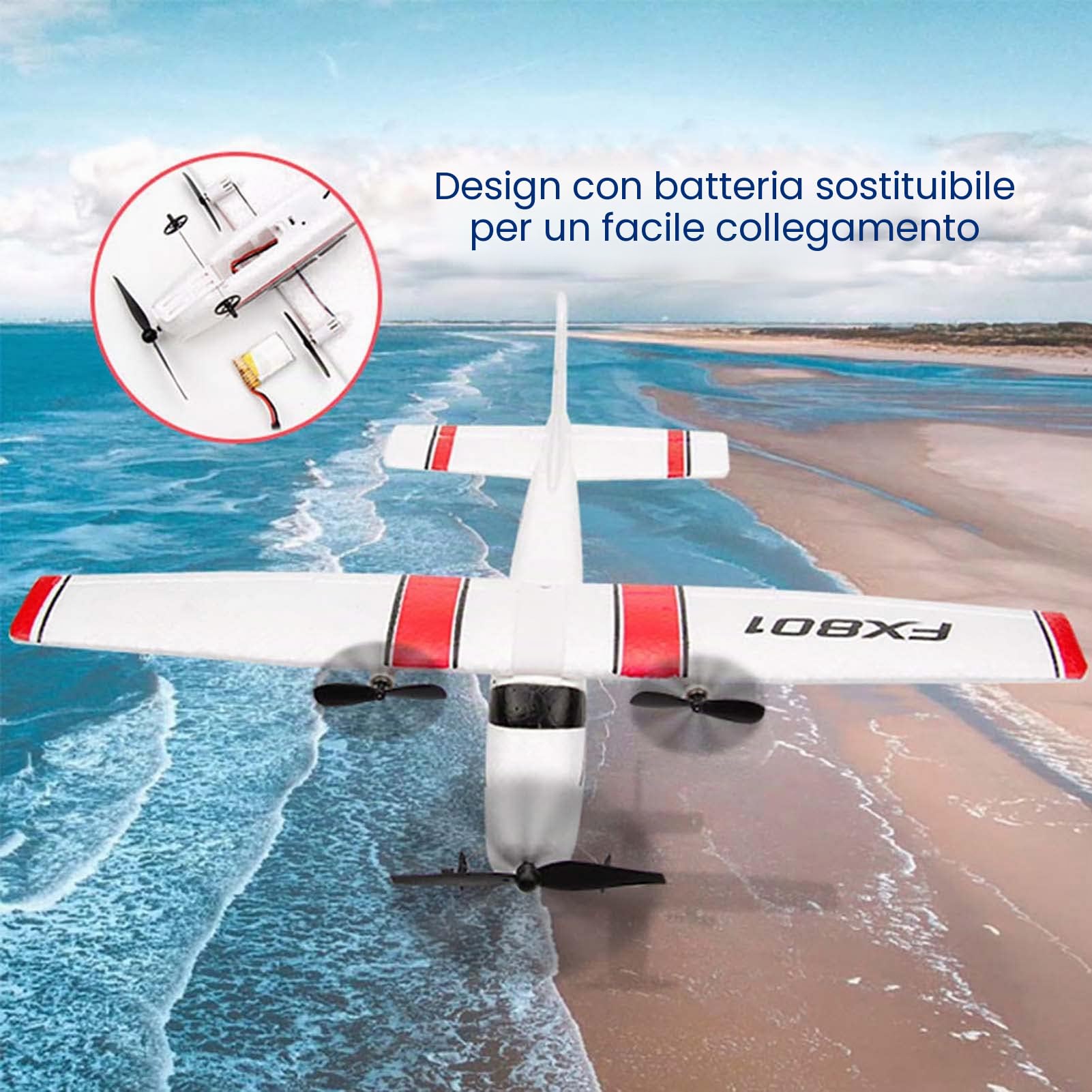 Goolsky FX801 Cessna 182 2,4 GHz 2CH RC Aereo Outdoor Giocattolo per Bambini Ragazzi con 2 Batterie