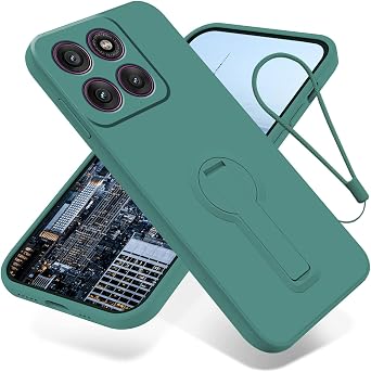 for Motorola Edge 60 Pro Case with Stand, Slim Liquid Silicone Phone Case for Motorola Edge 60 Pro with Wrist Strap Lanyard Shockproof Protective Bumper Cover Dark Green