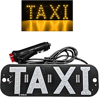 Taxi LED Sign Decor, Bright Taxi Logo LED Light with 12V Car Charger Inverter & Suction Cups, Vibrant Cab Indicator Lamp Taxi Flashing Hook on Window for Drivers, Car Accessories (Yellow)