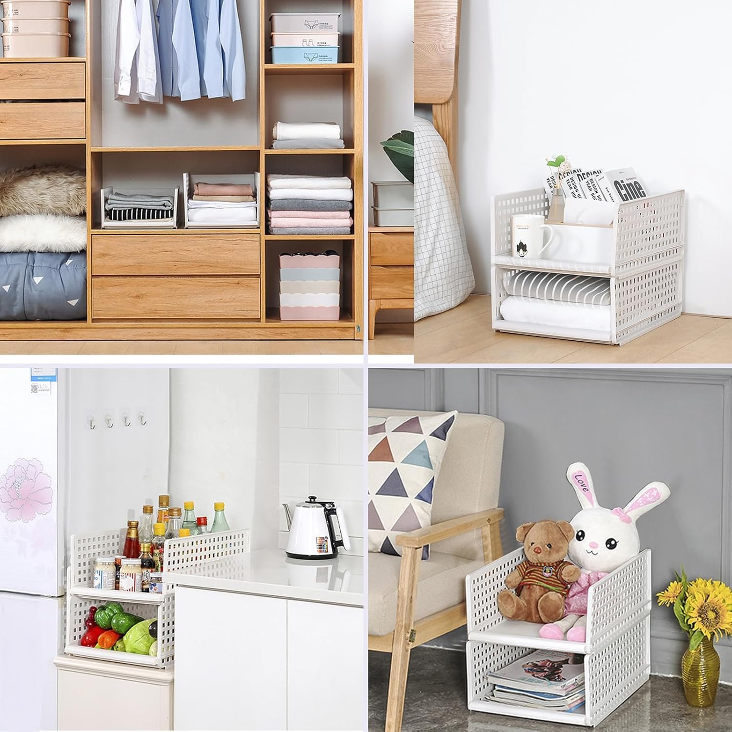 5 Stück Faltbaren Kleiderschrank Organizer, Plastik Schubladenbox Stapelbare Schrank Organizer wardrobe organizer Regal Lagerkisten für Garderobe , Schlafzimmer, Zuhause, Küche