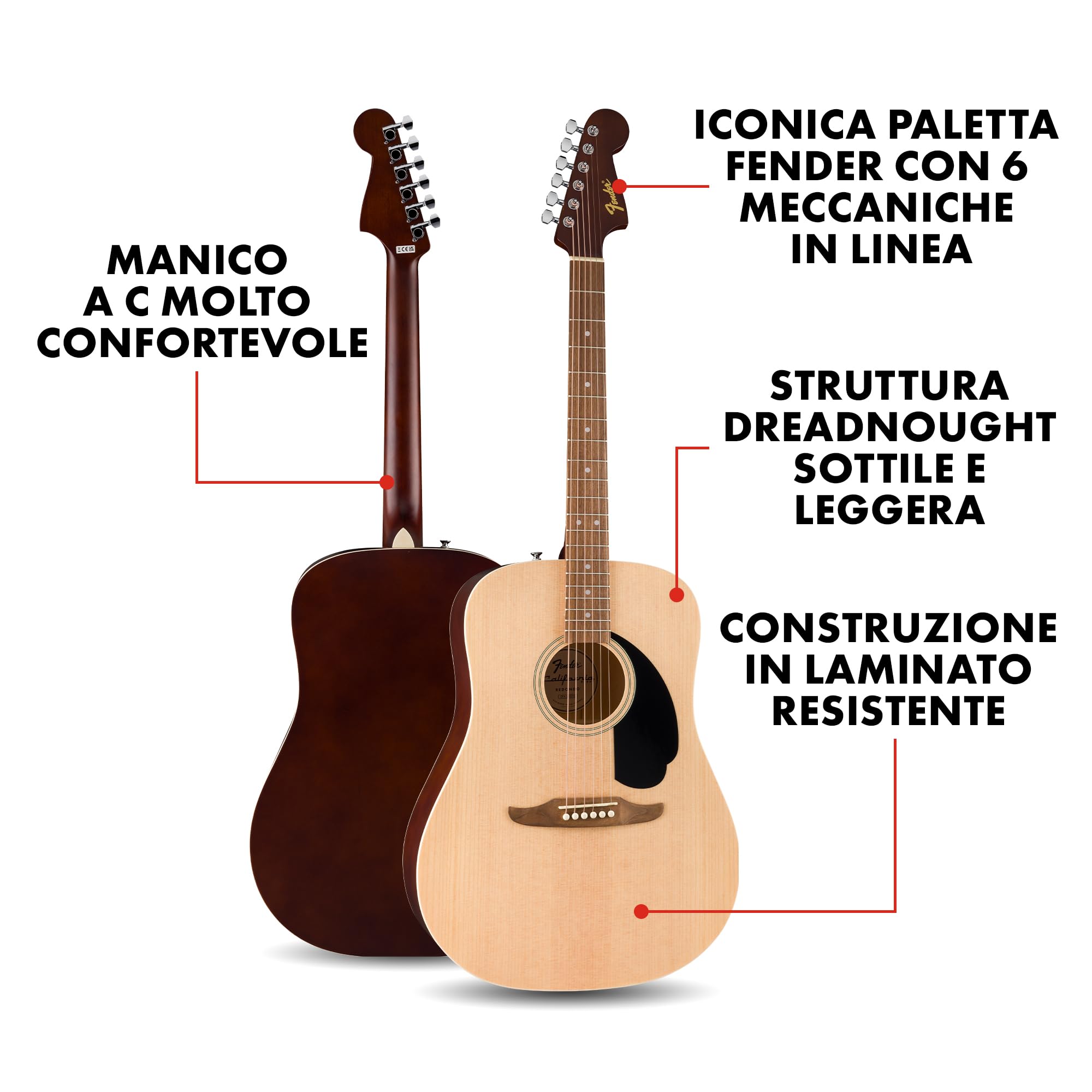 Fender chitarra acustica CA Debut Redondo Natural gig bag tracolla plettri stand
