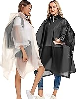 Vista 65 de Paquete de 2 ponchos de lluvia para adultos, reutilizables, impermeables, de supervivencia, emergencia, resistente, con capucha con cordón Azul