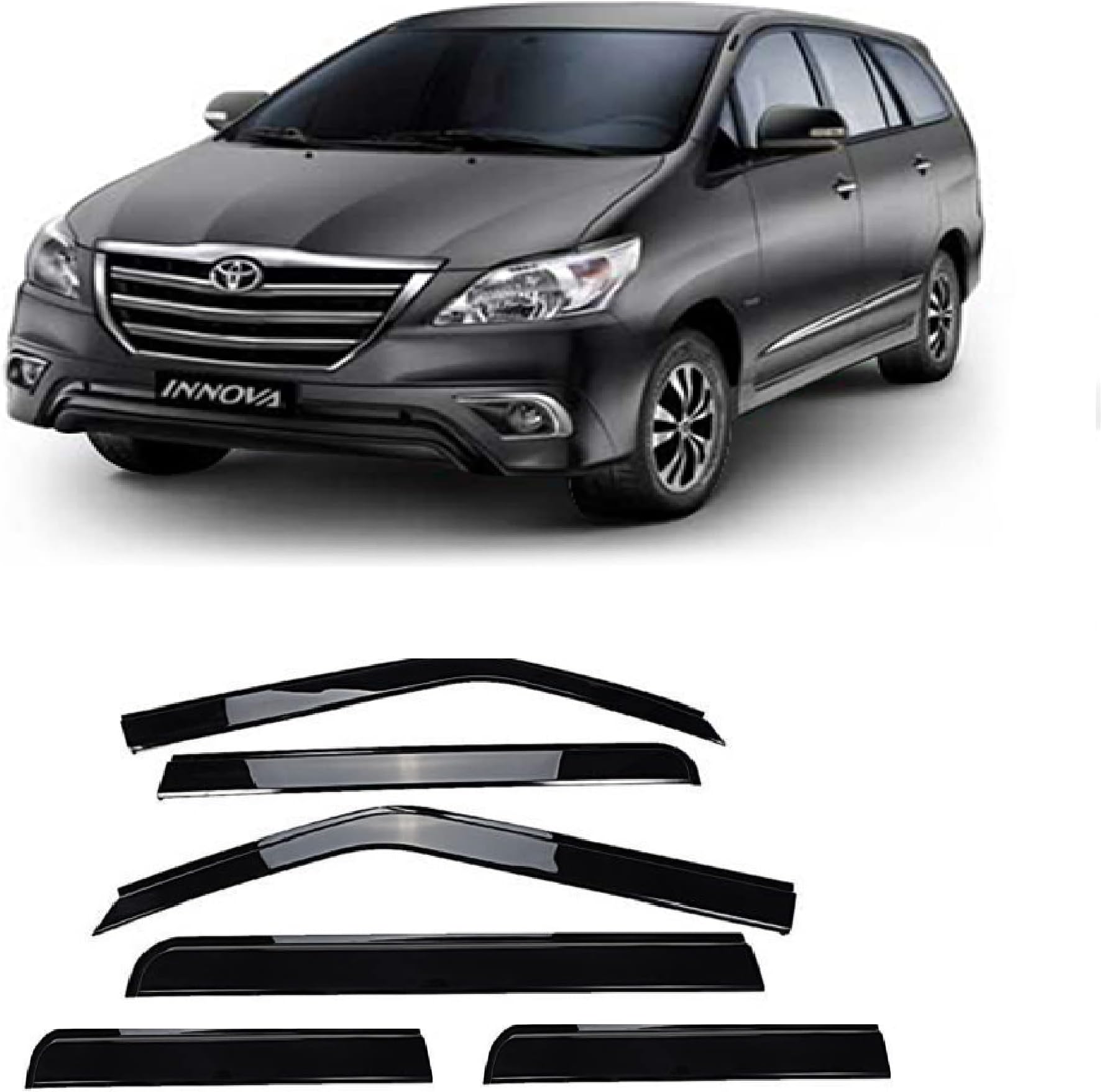Plastic Car Window Door Visor Rain Guard Side Wind Deflector Compatible with Toyota Innova Old (Set of 6)