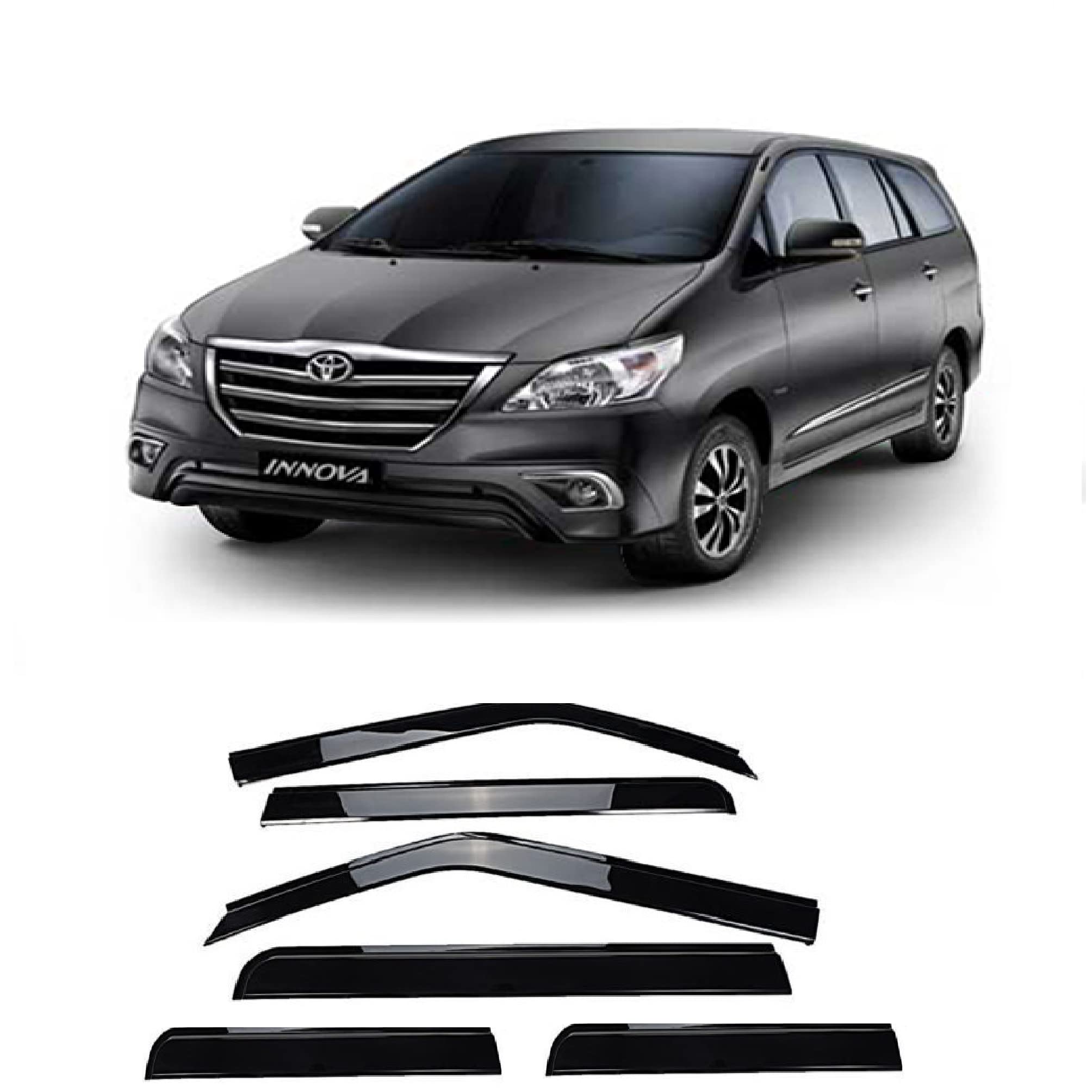 Empica Plastic Car Window Door Visor Rain Guard Side Wind Deflector Compatible with Toyota Innova Old (Set of 6)