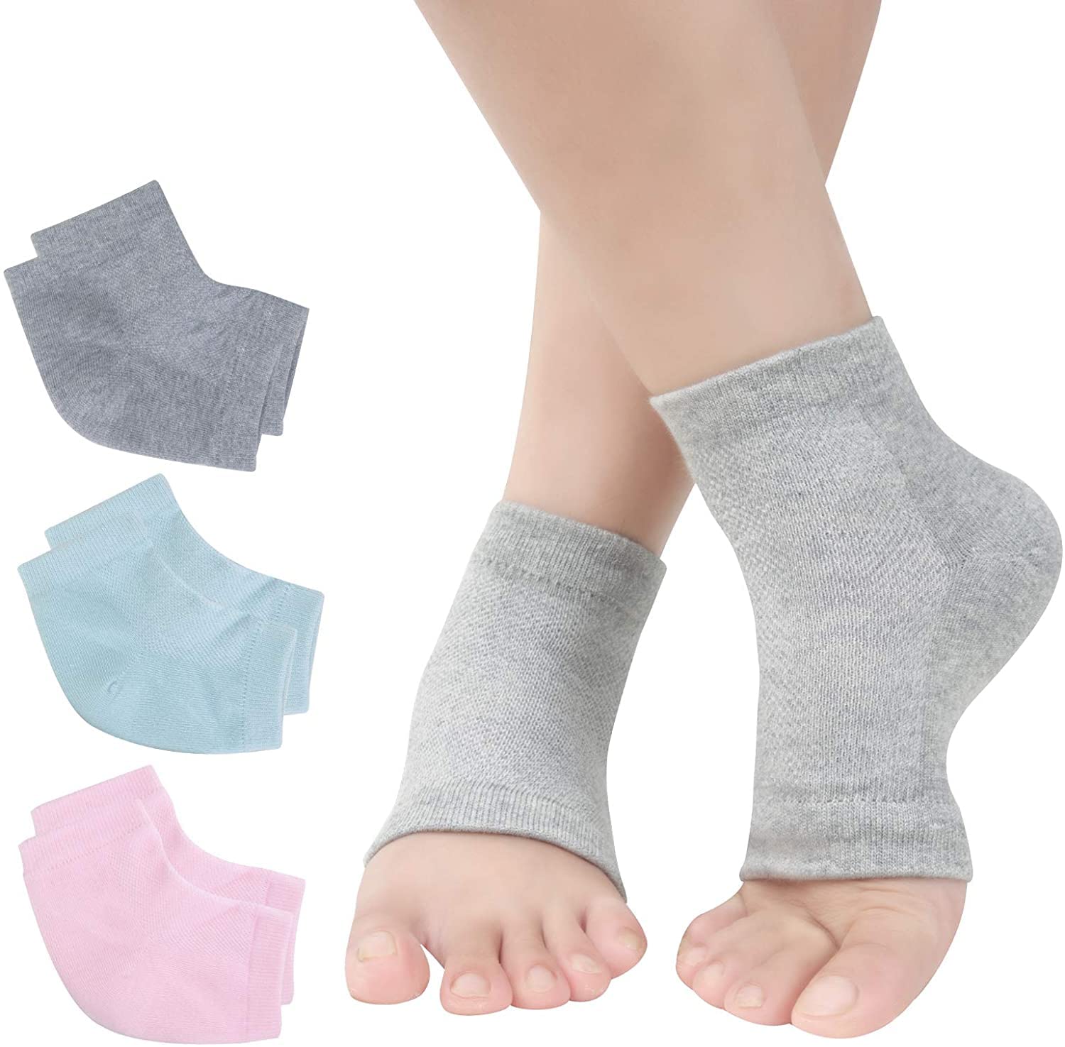 ELECDONMoisturizing Socks, 3 Pairs-Moisturizing/Gel Heel Socks for Dry Cracked Heels, Open Toe Socks, Ventilate Gel Spa Socks to Heal and Treat Dry, Gel Lining Infused with Vitamins