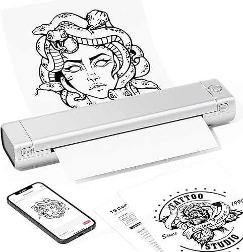 Phomemo M08F - Impresora inalámbrica de plantillas de tatuaje, máquina térmica de tatuaje compatible con papel de transferencia de 8.5 x 11