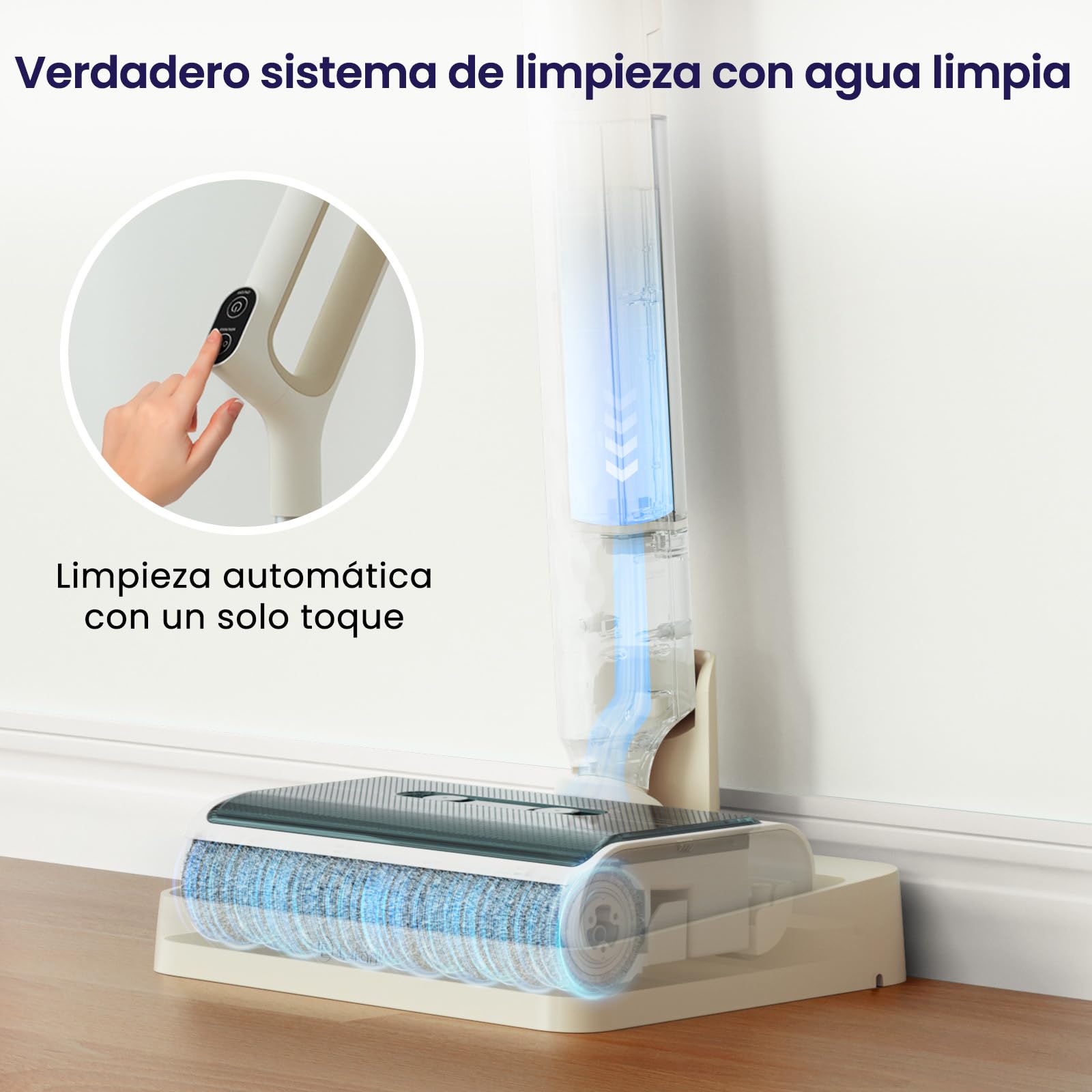 Lefant LS100, Aspiradora Verticale Sin Cable para Seco y Húmedo, 40 000Pa, 60min, Solo 2,65 kg, Limpia Esquinas y Bordes, Autolimpieza, Inclinación 180°, para Suelos Duros, Pelo de Mascotas