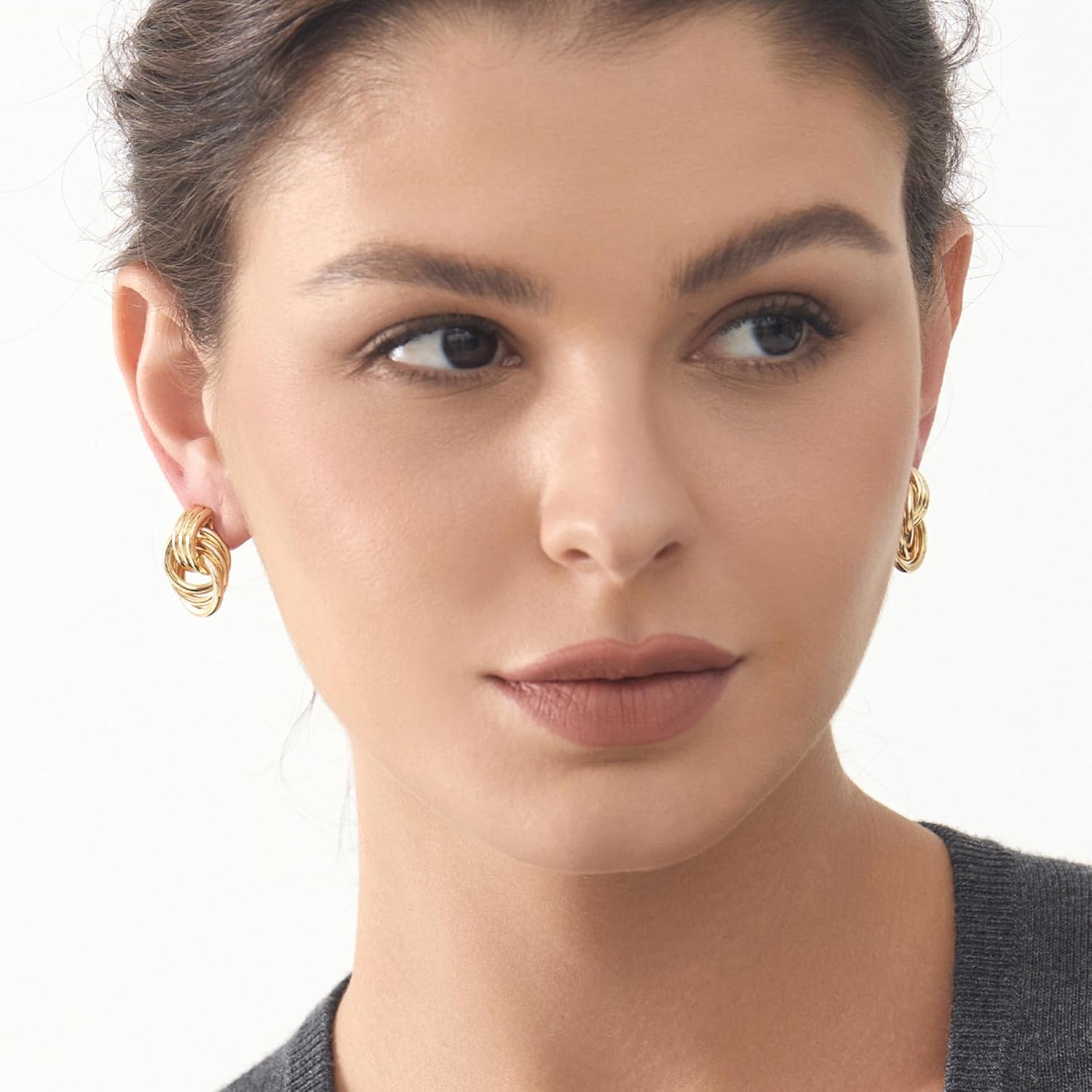 Gold Plated Chunky Gold Earrings for WomenKnot Link Circle Statement Drop Dangle Earrings Studs Trendy Jewelry Tri-Twisted-Gold