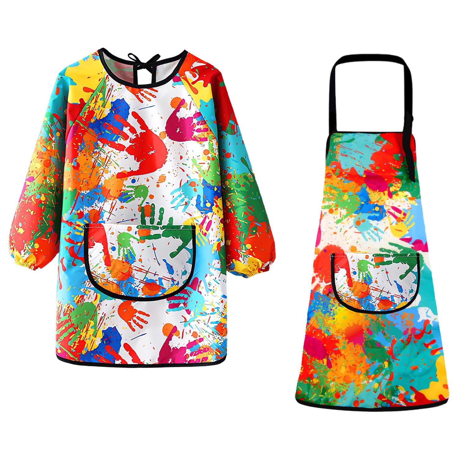XIAQICA 2 Piezas Bata Pintura Niños Ajustable Delantal con Bolsillos 7-11 Años Delantales Niños Delantal Impermeable Infantil Pintura para Hornear Dibujo Artesanía Cocina