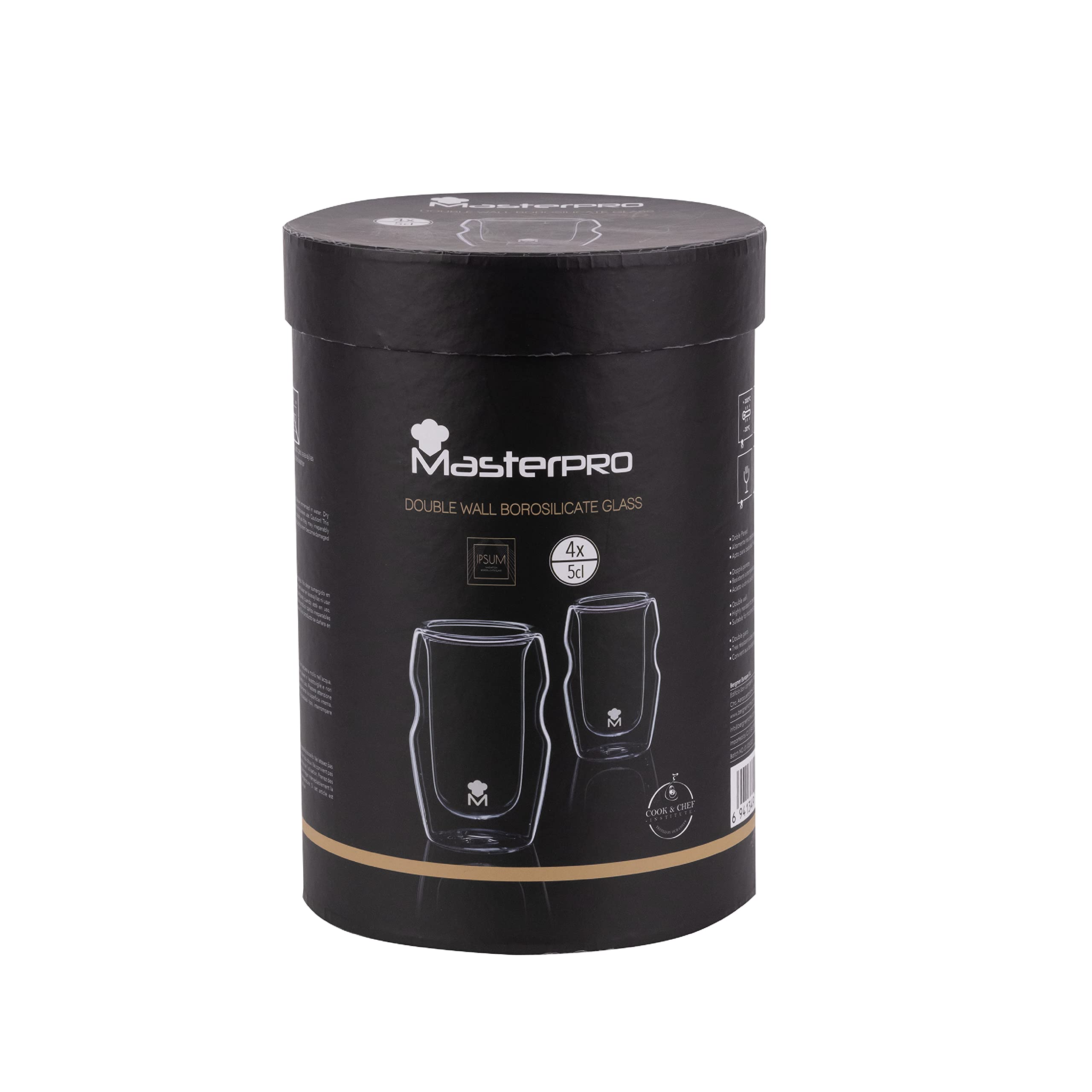 MasterPro Mixology - Zestaw 4 szklanek alkoholu 50 ml wykonany z borokrzemu, Przezroczysty, odporny na nagłe zmiany temperatury, Podwójny kryształ, nadaje się do zmywarki, Beztoksyczny