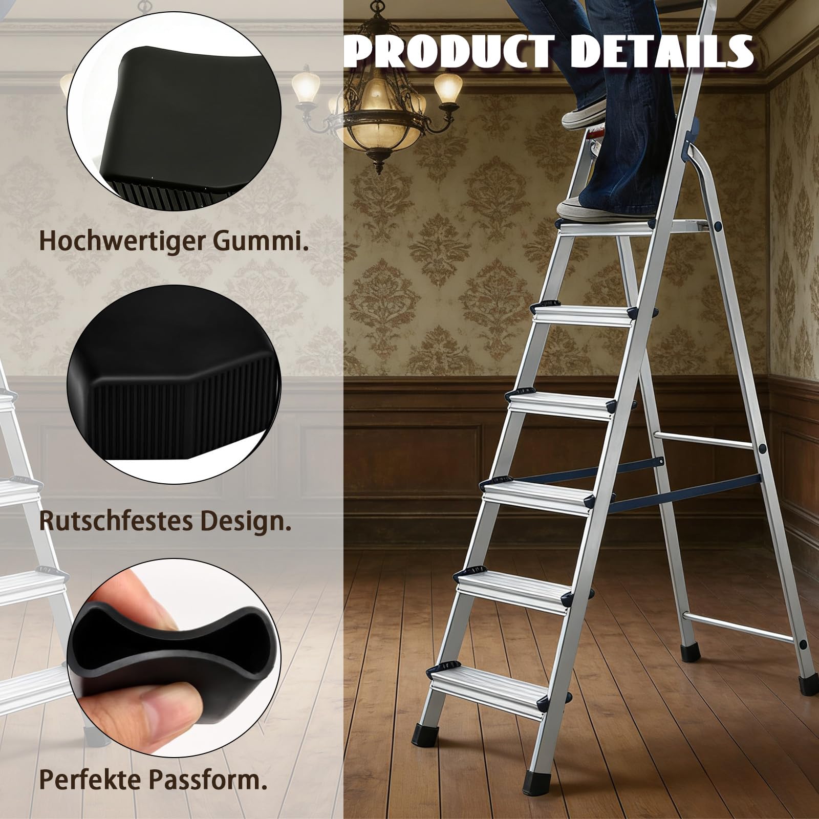 Cappucci in Gomma per Piedini Scala 40x20mm – 2 Pezzi Copripiedi Antiscivolo per Scale a Gradini – Coperture Resistenti per Piedi Scala