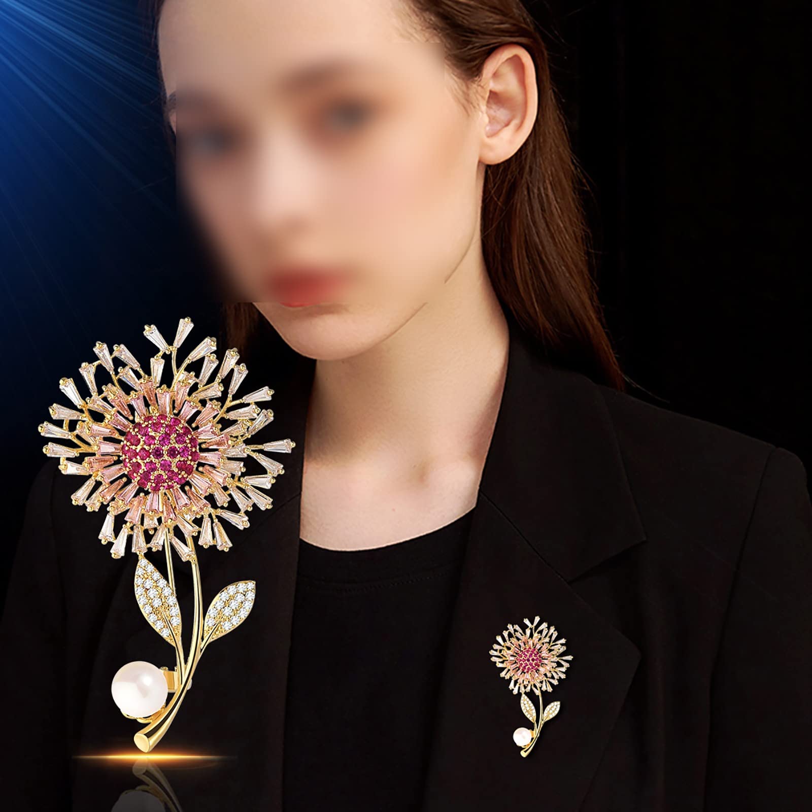Zirkonia Sonnenblumen-Anstecker, personalisierte, stimmungsvolle, kupfer- und vergoldete botanische Brosche