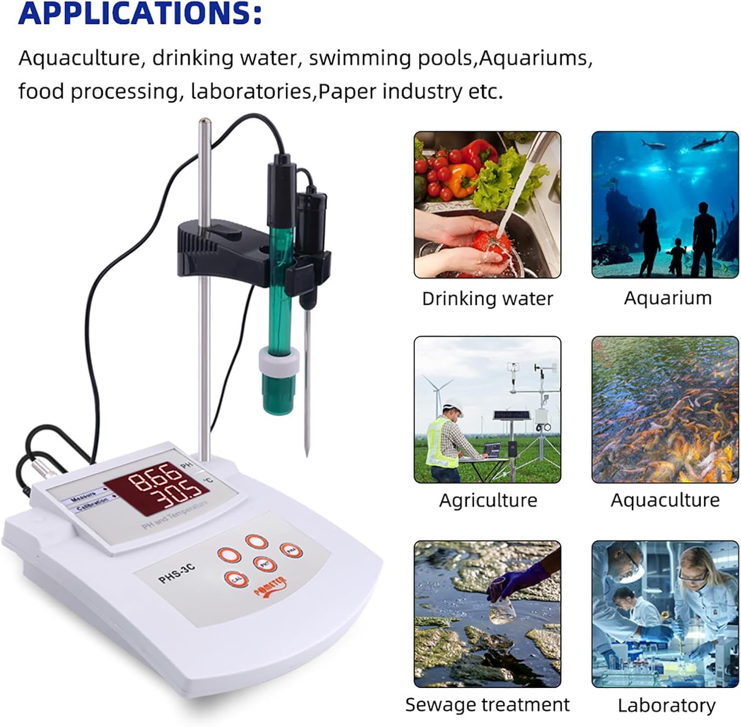 Misuratore di pH da laboratorio da tavolo, tester di acidità e alcalinità da laboratorio, campo di misurazione 0-14 pH, precisione ± 0,01 pH, calibrazione automatica a 2 punti, per acquario
