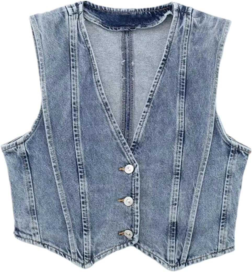 レディース ウォッシュドデニムベスト 夏 カジュアル ボタンディテール 無地 オールマッチ ウエストコート