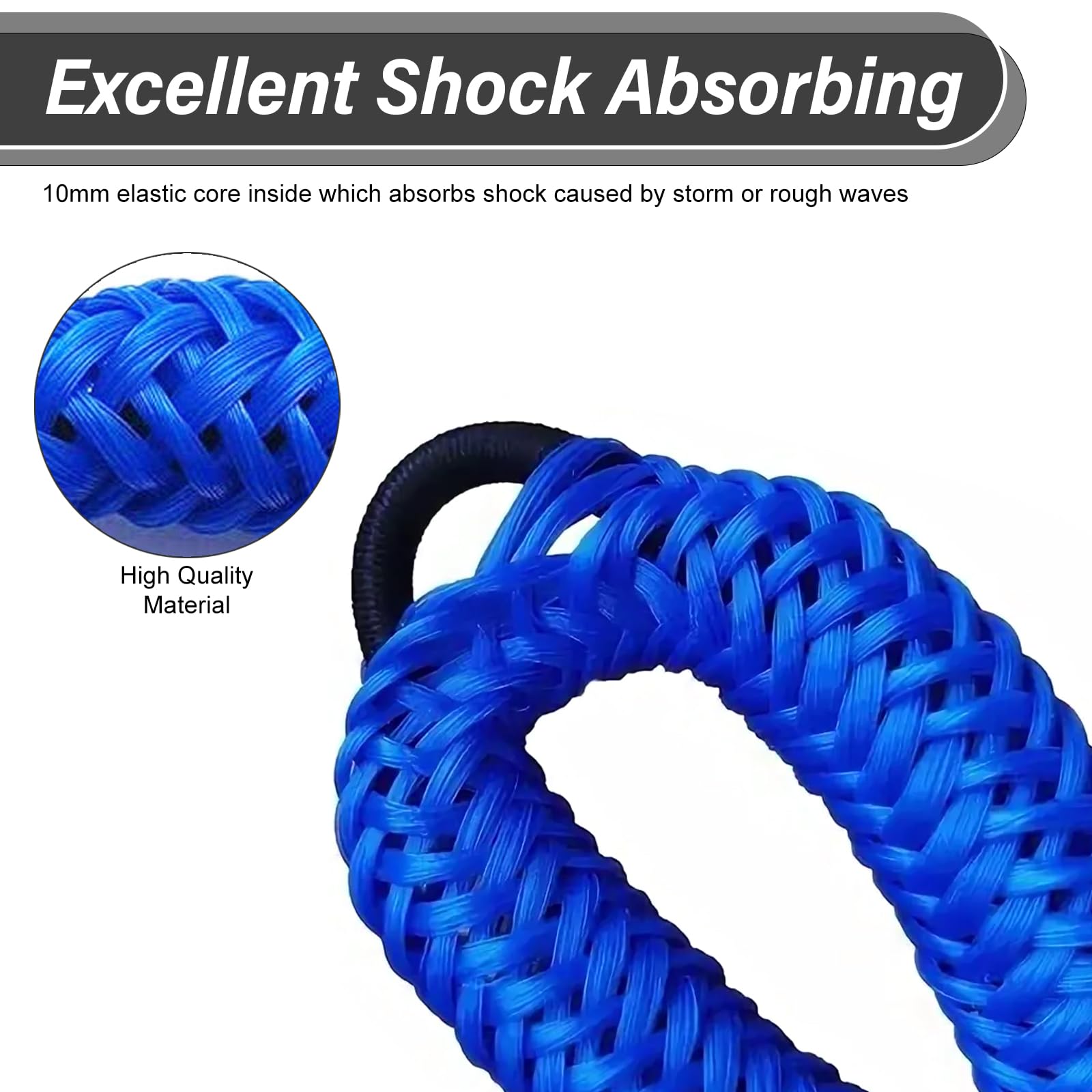 PORFOYO 2 pièces de corde de fixation, corde Bungee de 120 cm, corde de fixation pour bateaux et jetées, accessoires de bateau pour kayak, jet ski, ponton, canoë (Bleu)