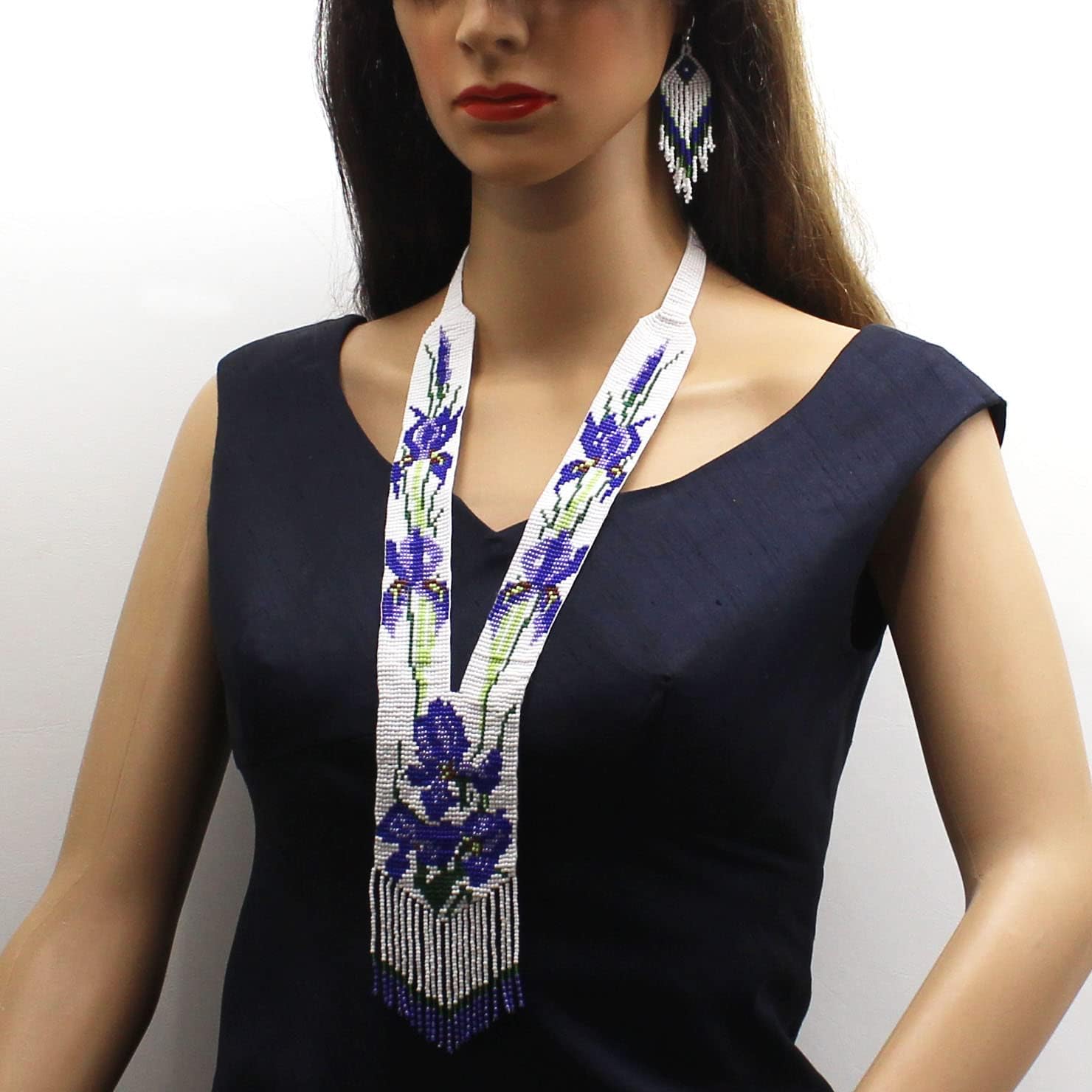 Native Tribal Style Long Statement Beaded Necklace for Women Handmade - Image 2