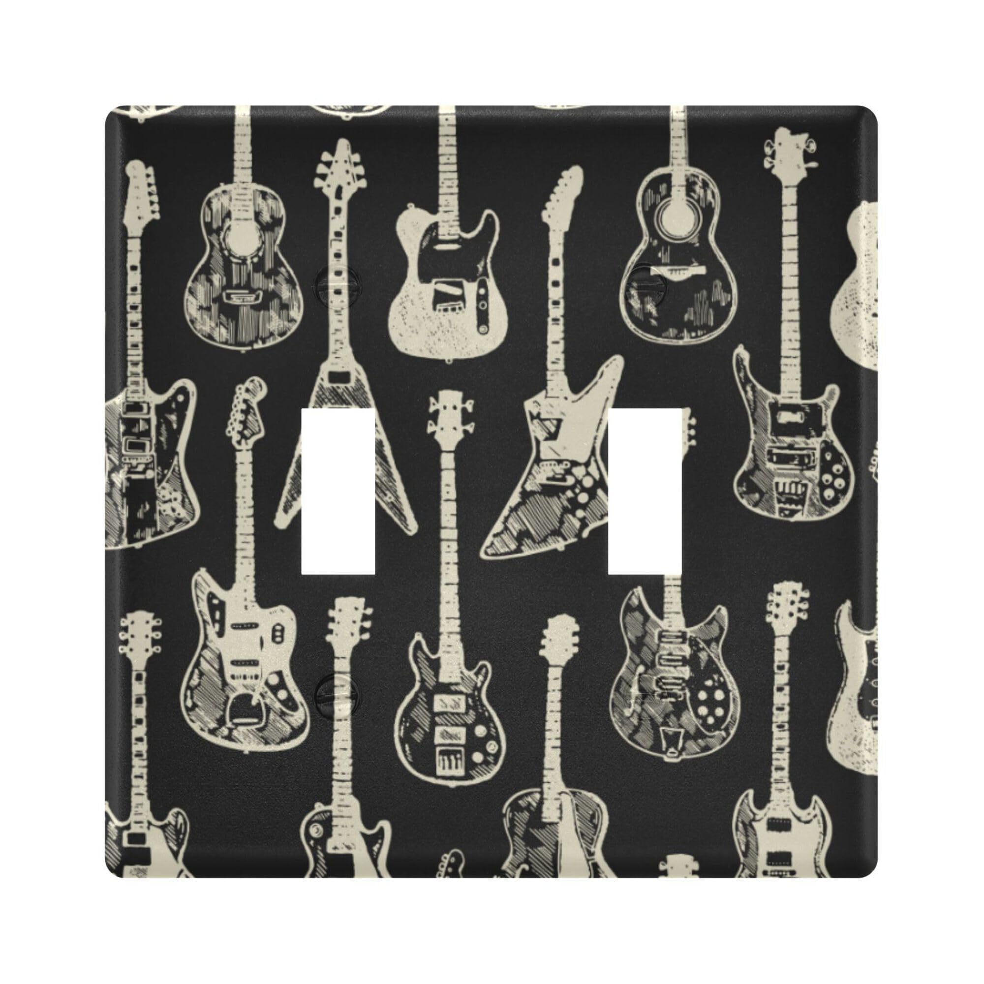 Plaque murale guitare électrique noire 2 interrupteurs pour maison et pièce
