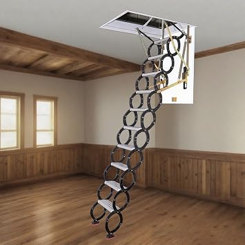 10 Steps Attic Staircase with Handrail, 500kg Capacity, Ceiling-Mount Stairs, Pull Down Ceiling Stairs, Retractable Loft Stairs, for Loft/Basement Access,Black,70 * 120cm