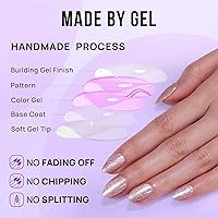 Vista 3 de BTArtbox - Uñas postizas cortas a presión, uñas postizas de gel suave con pegamento para uñas, puntas de uñas reutilizables de almendra, uñas opacas