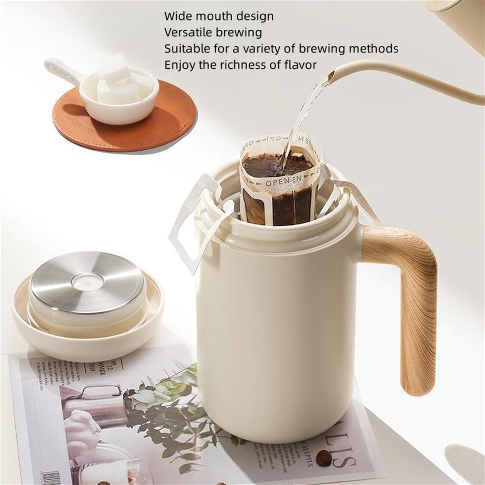 Ceramiczny kubek do kawy z pokrywką, kubek do herbaty, butelka na wodę, kubki izolowane z wkładką ceramiczną/wkładką ze stali nierdzewnej, kubki do kawy, kubki na prezenty. /659(Ceramic liner white)
