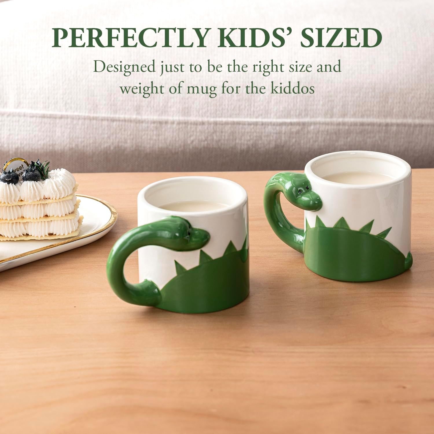 MyGift Ceramic Cute Coffee Mugs for Women Children Men with Adorable Green Brontosaurus Dinosaur Cartoon Design (green) - Image 3