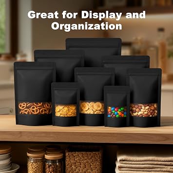FireKylin 100 Pcs Resealable Bags, Paper Stand Up Pouches Bags with Matte Window for Small Businness, Zipper & Heat Sealable Treat Bags for Packaging(Inner Size 2.9 x 3; Outer Size 3.5 x 5.5)