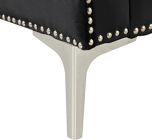 Miniatura 9 de Merax, Sofá moderno de 55.5 pulgadas negro tapizado de terciopelo esmerilado con patas de metal, botones en la parte trasera para sala de estar