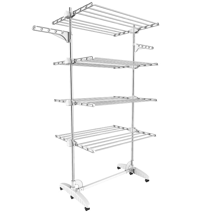 Buy Todeco 4 Tier Clothes Airer, Folding Stainless Steel Laundry Drying Rack, Adjustable Dry
