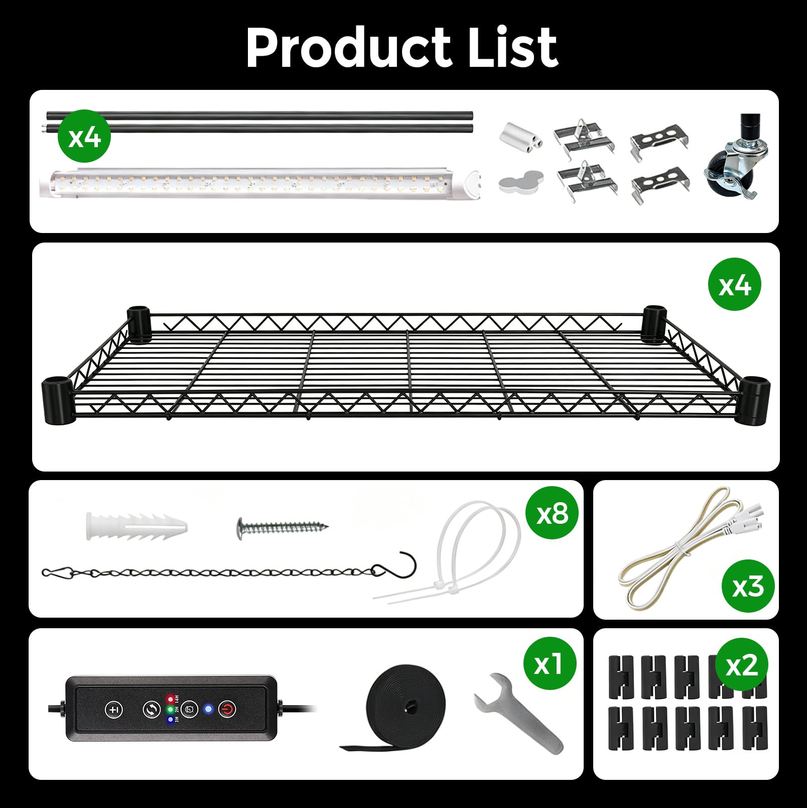 Soporte para plantas de 4 niveles con luz de cultivo, 60 x 35 x 120 cm. | estante metálico para plantas con luces de cultivo T8 de espectro completo de 36 W