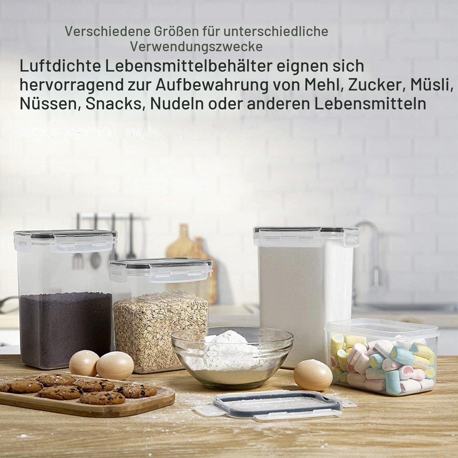 Withosent Vorratsdosen Luftdicht 16er Set, Aufbewahrungsbox Küche mit Deckel aus Plastik, Vorratsbehälter Vorratsdose Organizer für Mehl Müsli Cornflakes(2L 1.6L 0.8L)