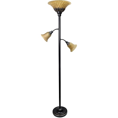Elegant Designs LF2002-RBZ 3 Light Floor Lamp with Scalloped Glass Shades, Restoration Bronze/Champagne