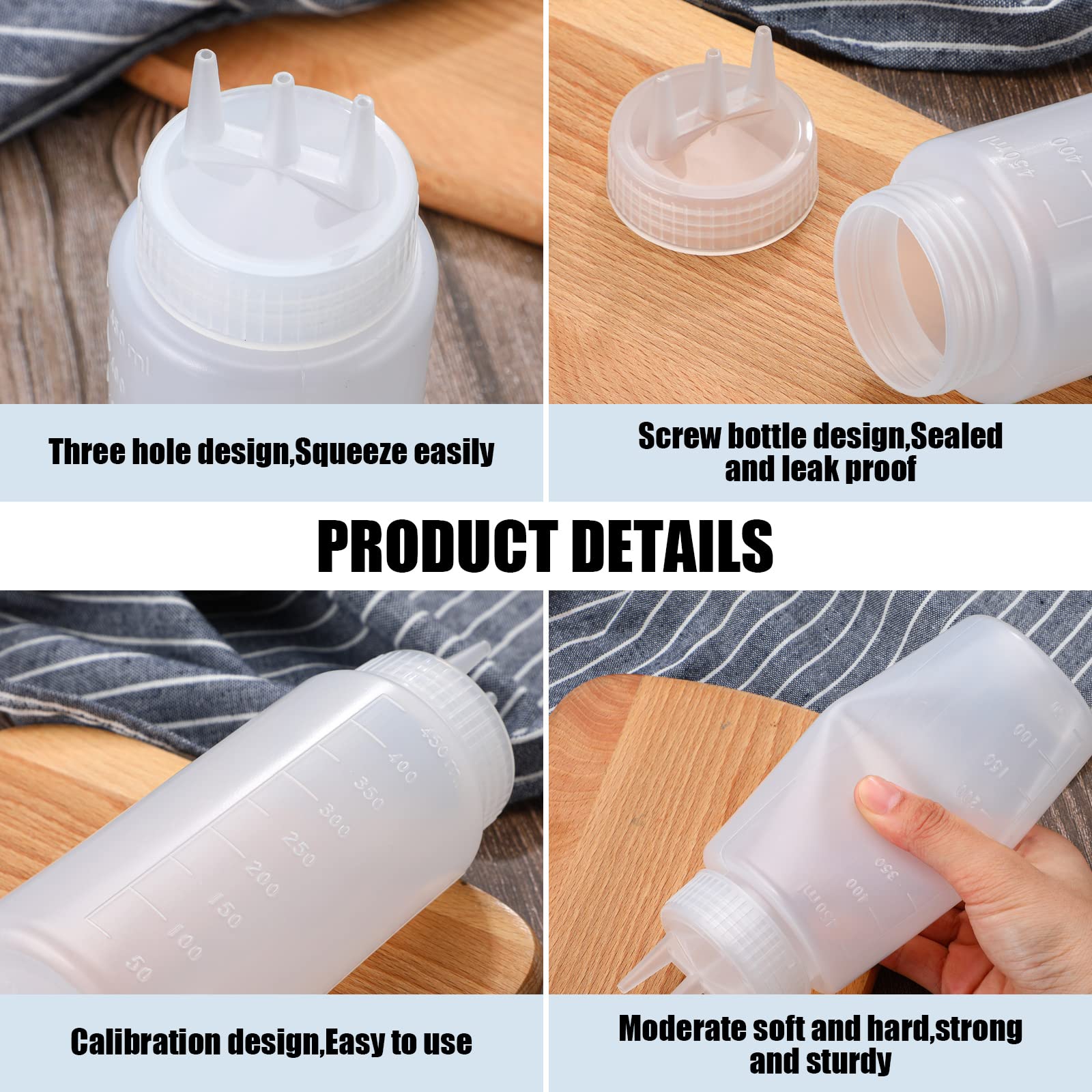 Fulushouxi Lot De 3 Bouteilles à Sauce 350 Ml Compressibles Avec Capuchon - Flacons Condiments Ketchup Mayo Moutarde Huile D'Olive + Étiquettes Et Entonnoir