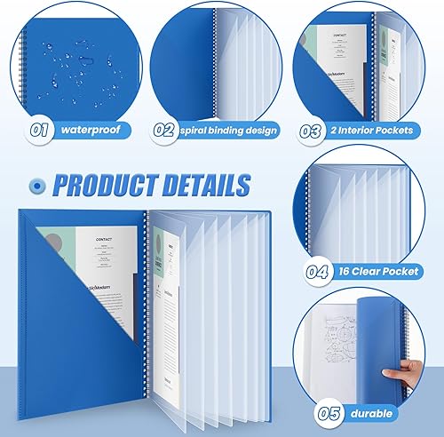 Miniatura 3 de Qilery 12 carpetas de 10 bolsillos a granel de plástico en espiral, organizador de proyectos para documentos, papeles, tareas, carpetas con fundas