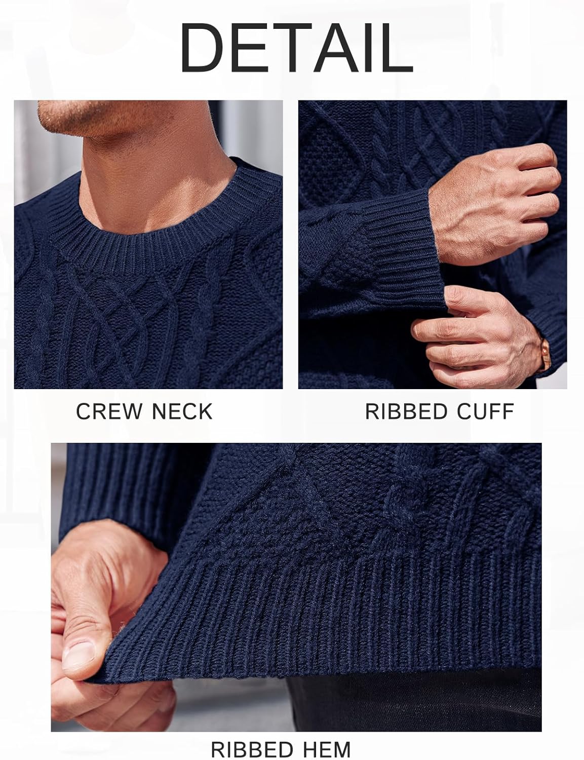 NIUBIA Men's Slim Fit Crewneck Pullover Sweater Winter Casual Chunky Cable Knit Comfort Heavy Long Sleeve Sweaters - Image 4