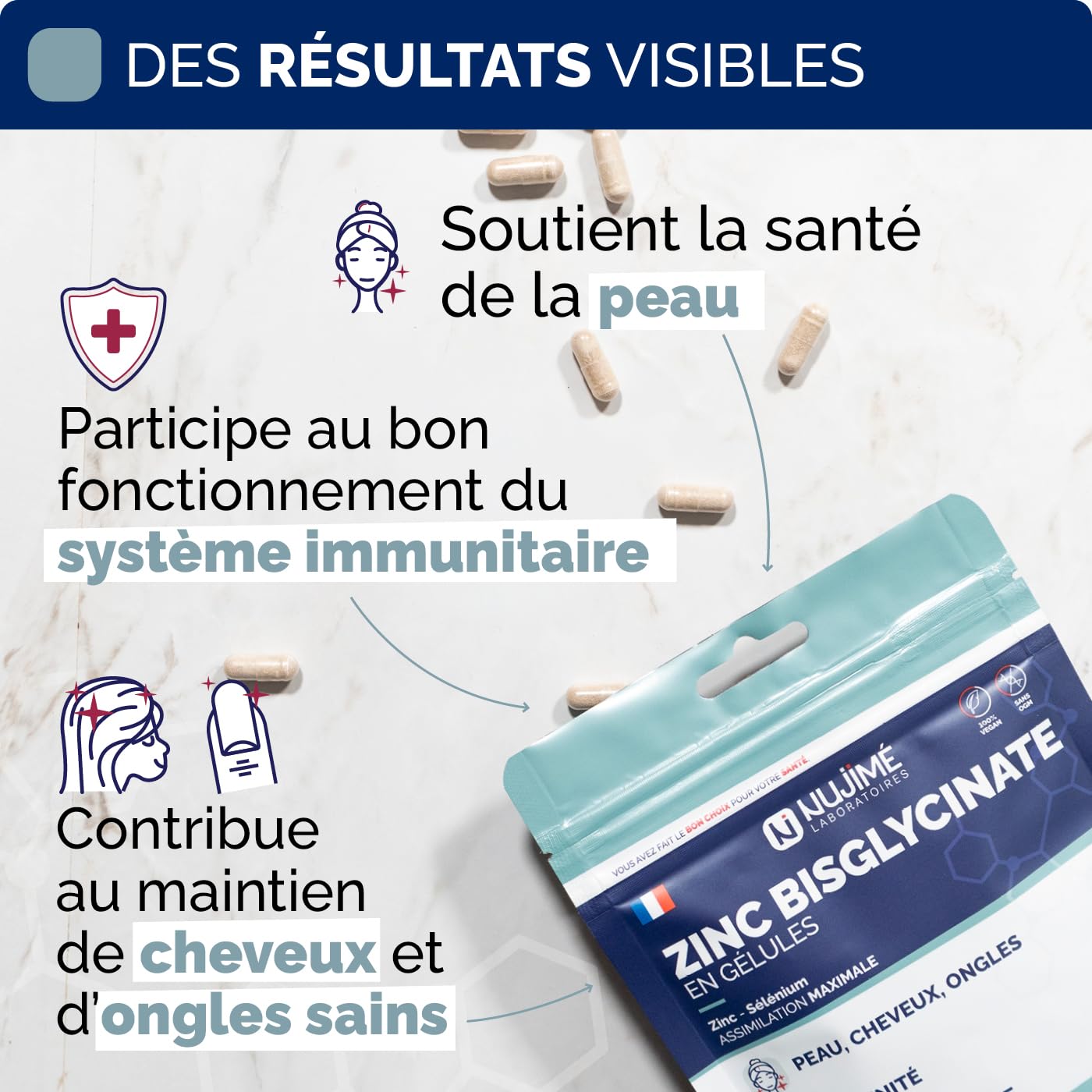 Zinc Bisglycinate 15mg + Sélénium | Assimilation Maximale | Peau, Ongles, Cheveux, Immunité, Fertilité | Fabriqué en France (180 gélules | 6 mois)