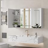 PerGar Armadietto a specchio da bagno con illuminazione a LED, 3 ante, antiappannamento e mensola regolabile, 3 temperature di colore dimmerabili, design moderno, bianco - 9