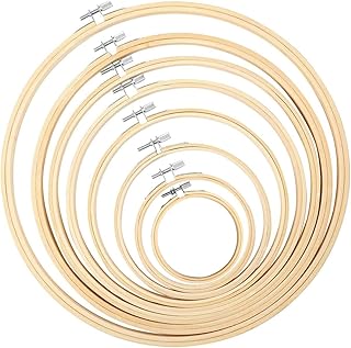 TOKERD 8 Stickrahmen Set Holz Bambus Kreuzstich Rahmen Einstellbar Stickerei Rings Hoops Runden Bambus Kreis Set Nähmaschi...
