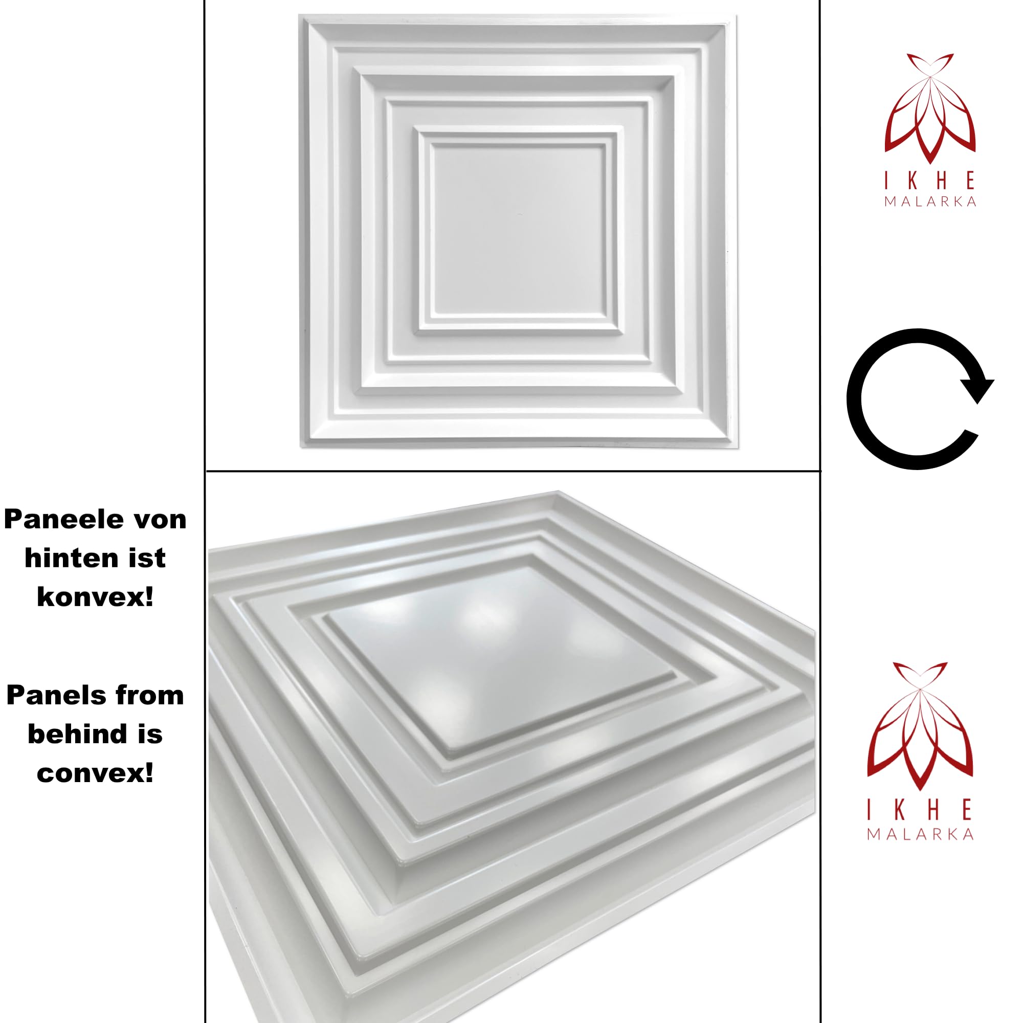 Pannelli 3D murali decorativi in ​​plastica PVC per pareti & per soffitto >50 cm x 50 cm< effetto 3D, impermeabili, duri. Spessore 1mm
