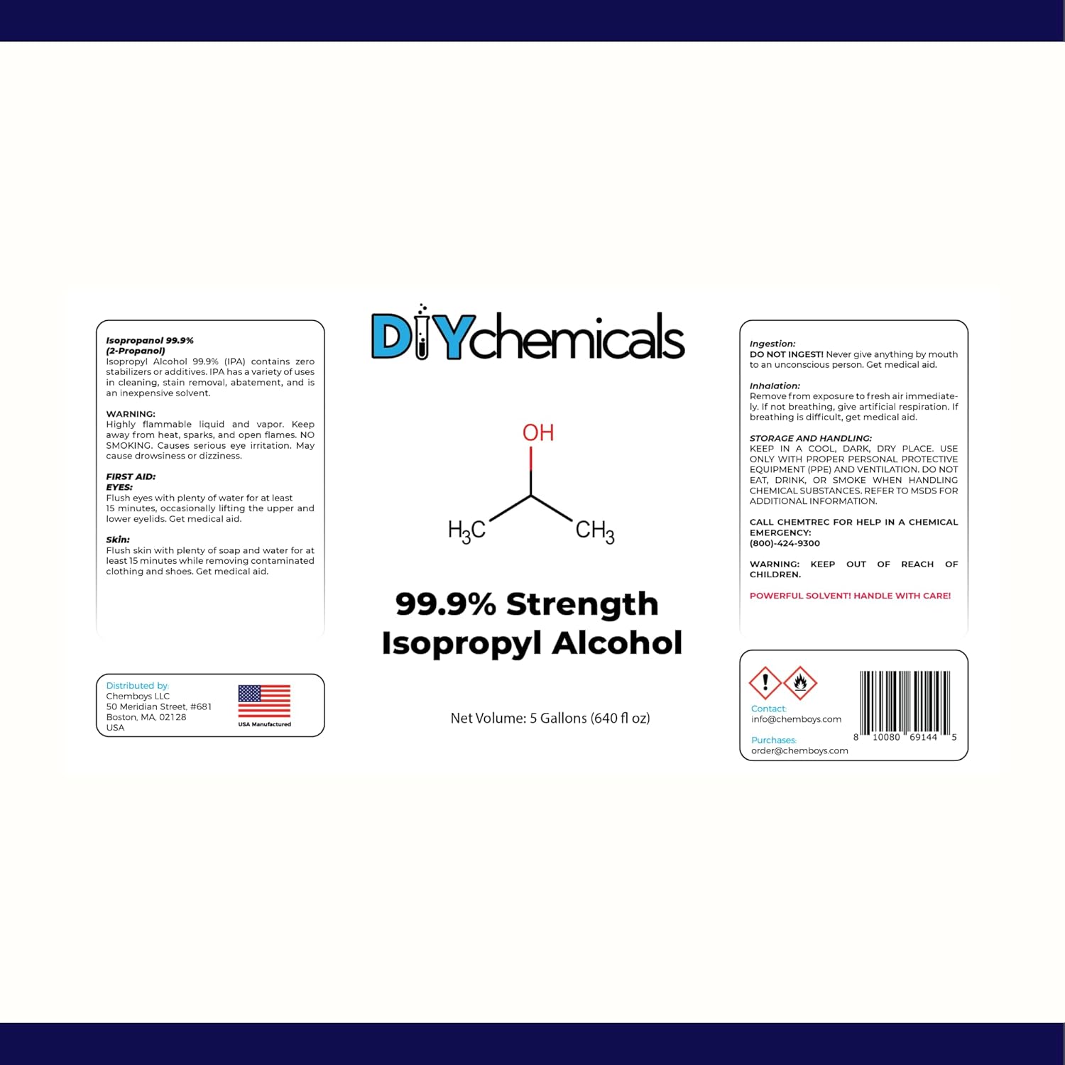 DIY Chemicals 99.9% Pure Isopropyl Alcohol – Industrial Grade IPA for Cleaning – Made in USA, 5 Gallon (640 Fl Oz)