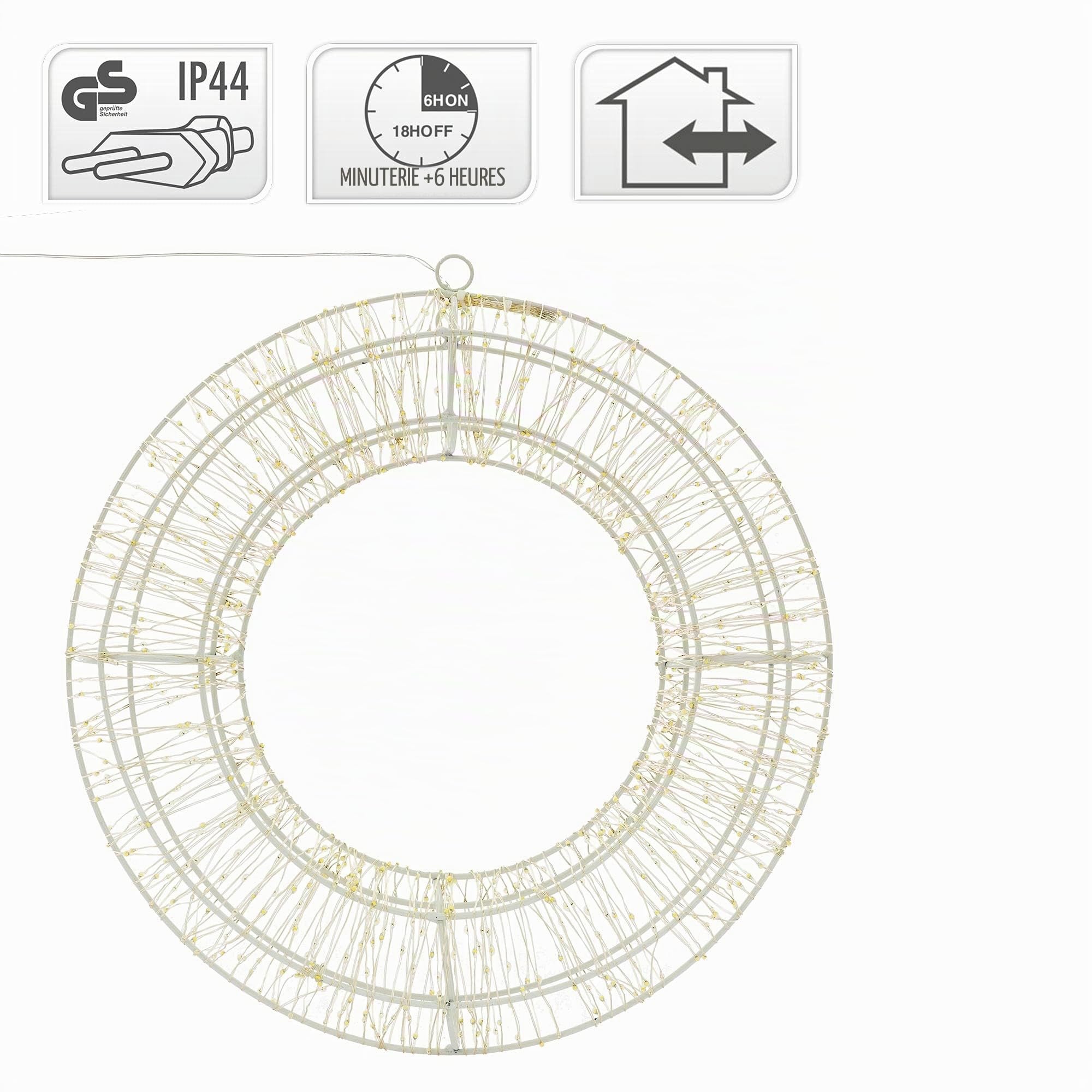 ECD Germany Couronne de Noël LED Ø38 cm avec 960 LED, Blanc Chaud, Guirlande Suspendue avec Minuterie, Étanche IP44, Intérieur/Extérieur, Couronne Métallique de Noël, Déco Chaîne Lumineuse LED