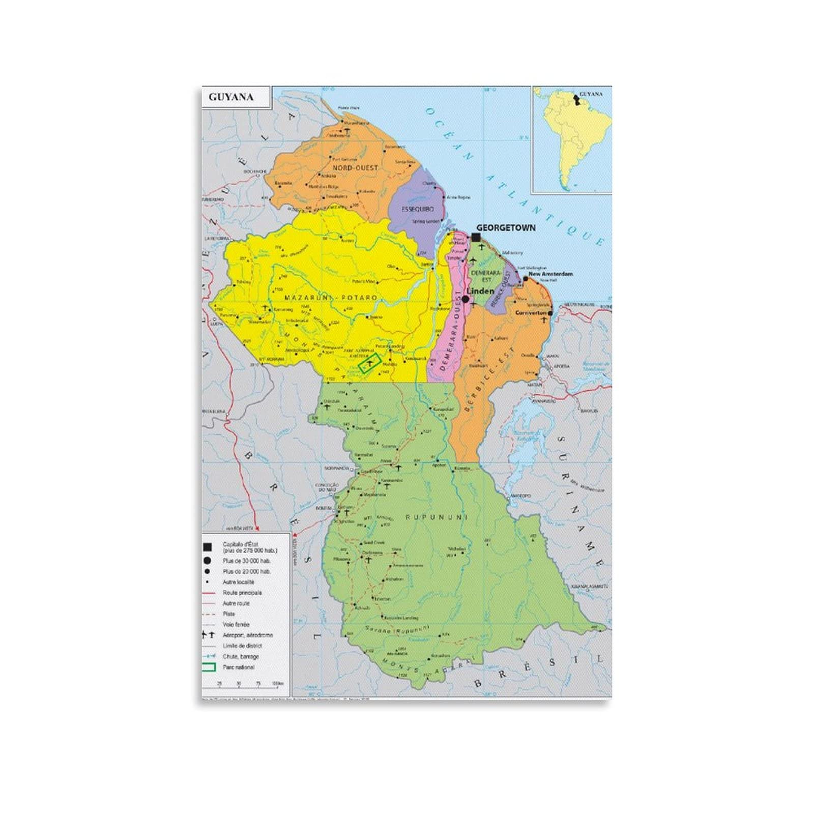 Geopolitical Map of Guyana Canvas Art Poster And Wall Art Picture Print Modern Family Bedroom Decor Posters 08x12inch(20x30cm)
