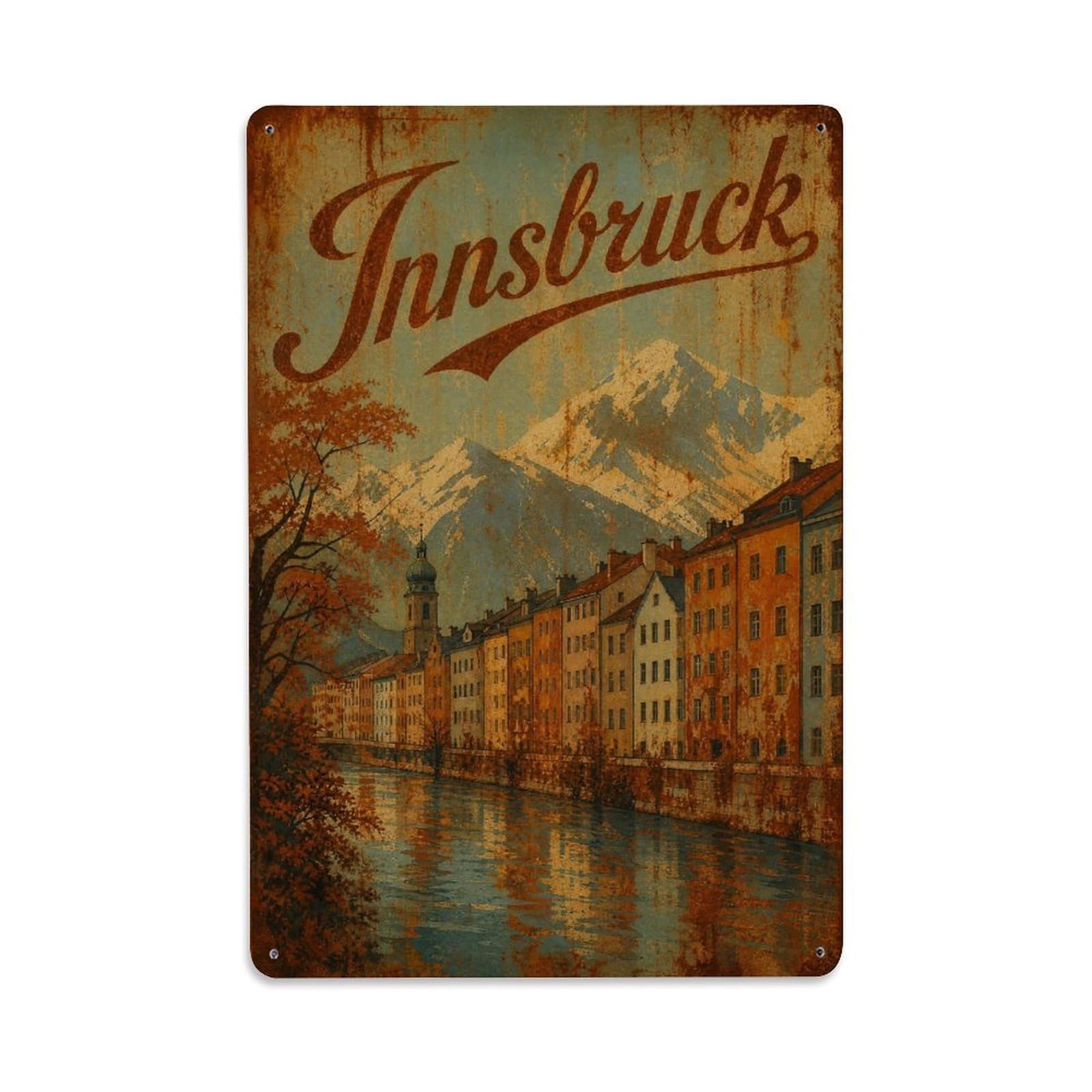 Huiyhb 8X12inch(20X30cm) Vintage Travel Innsbruck Riverside Town Austria Metal Tin Sign