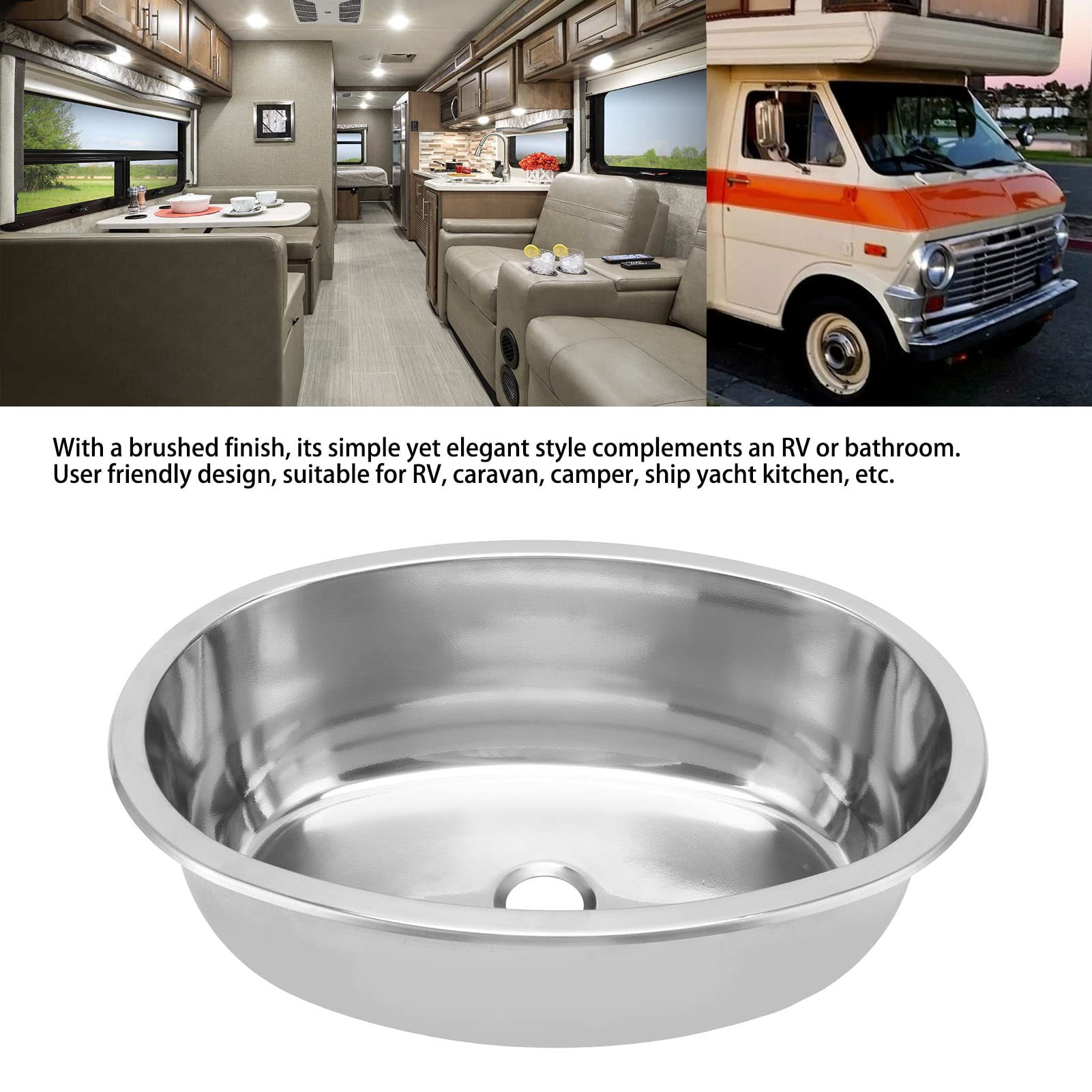 Fregaderos Marinos para Barcos, 393x273 Mm Fregadero Ovalado de Barco Marino Fregadero de Lavado a Mano de Acero Inoxidable Fregadero con Orificio de Drenaje de 40 Mm para RV Yate Autocaravana Caravan