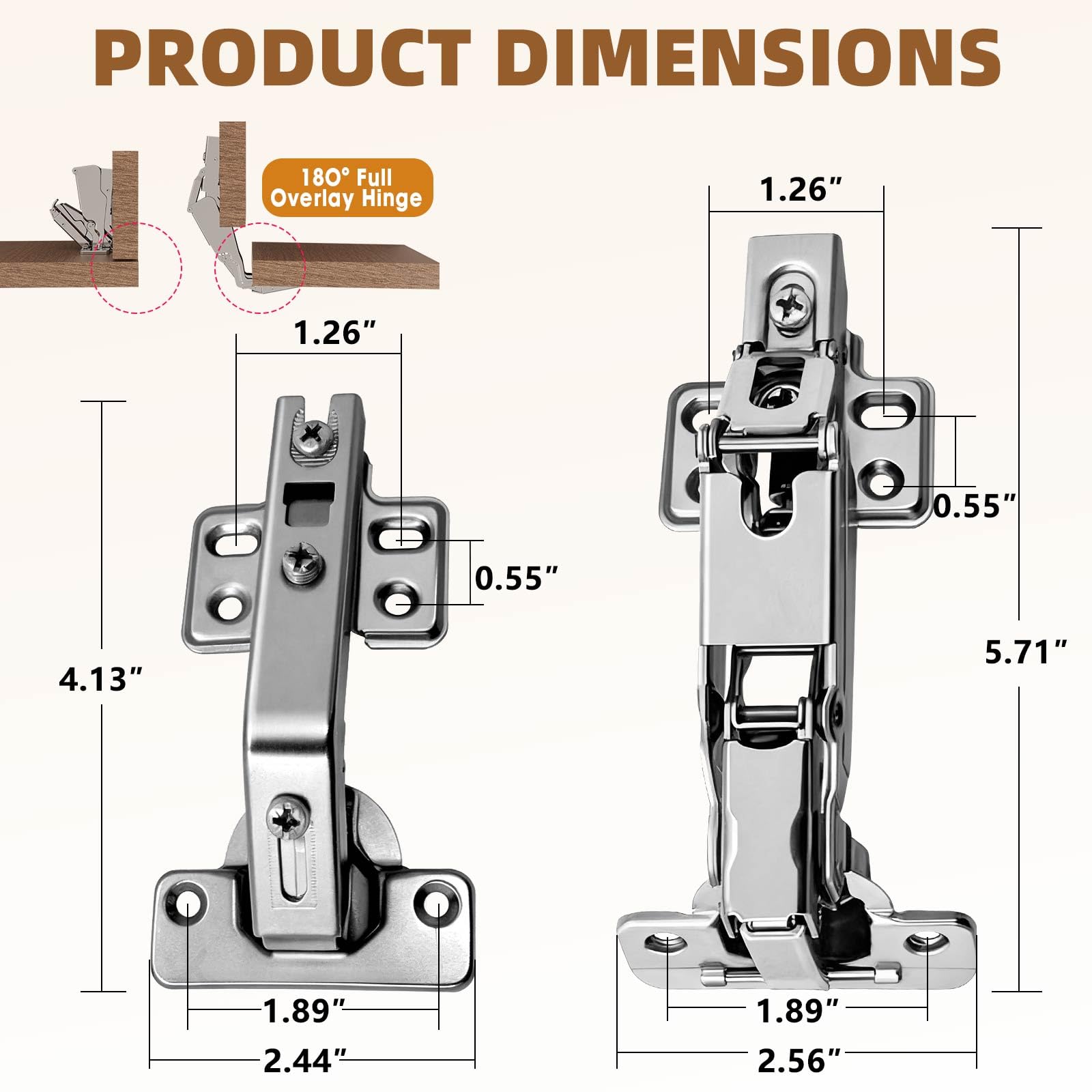 Paquete de 2 bisagras de 135 y 180 grados, superposición completa, juego de bisagras plegables para puerta de armario con Lazy Susan oculto sin marco, kit de accesorios para gabinetes de esquina