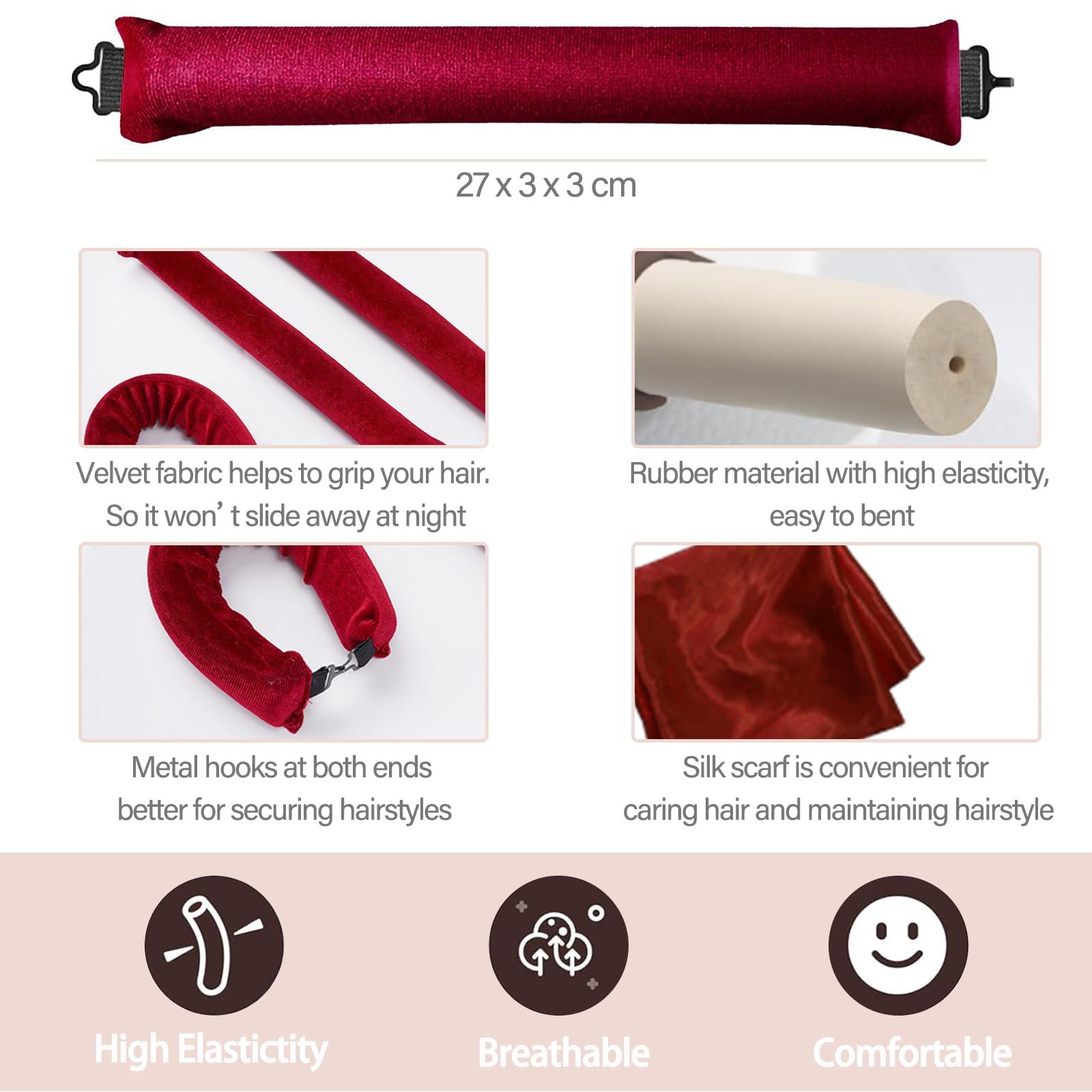 4PCS Heatless Curling Rods, Heatless Blowout Rods with Satin Silk Head Hair Scarf, No Heat Hair Rollers for All Hair Types - Image 2