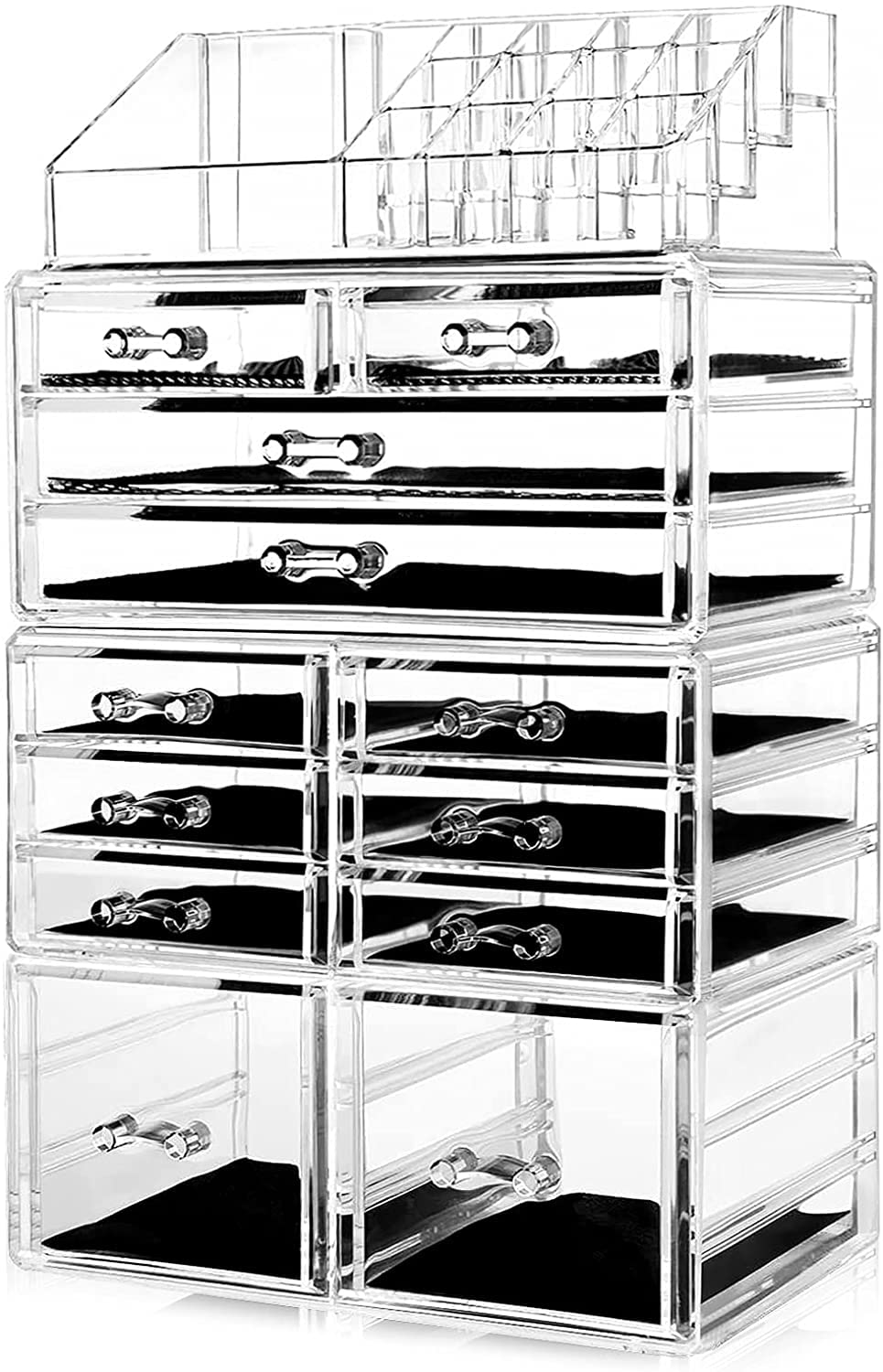 VVANYAcrylic Makeup Storage Box, Cosmetic Display Box, Jewelry Organizer, Transparent Stackable Storage Box for Makeup, Jewelry, Beauty Skin Care Product Organizing (6404+6405+6410+1029, B)