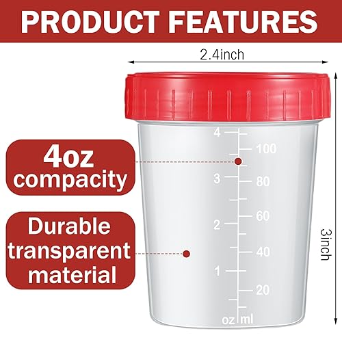 Miniatura 9 de 100 vasos desechables para muestras de orina, contenedor de muestra de 4 onzas con tornillo a prueba de fugas en heces de un solo uso, kit de