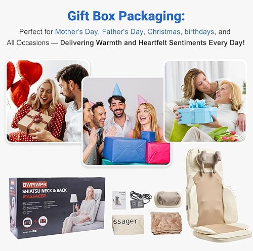 Miniatura 8 de Shiatsu - Cojín de masaje de cuello y espalda con calor, amasado 4D, vibración y diseño de doble cuello, intensidad y altura ajustables, ayuda con